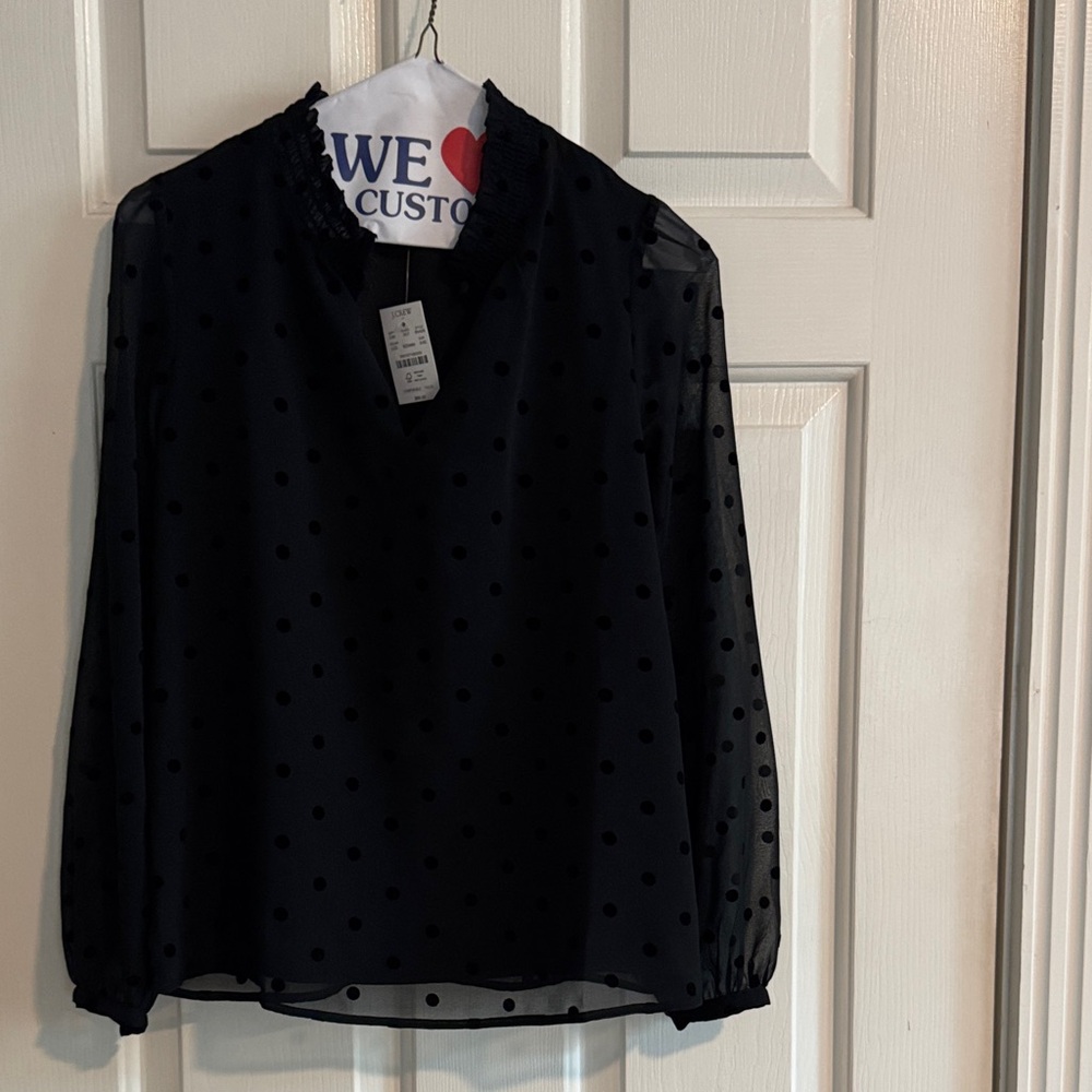 J. Crew Factory Black Sheer Polka Dot Blouse